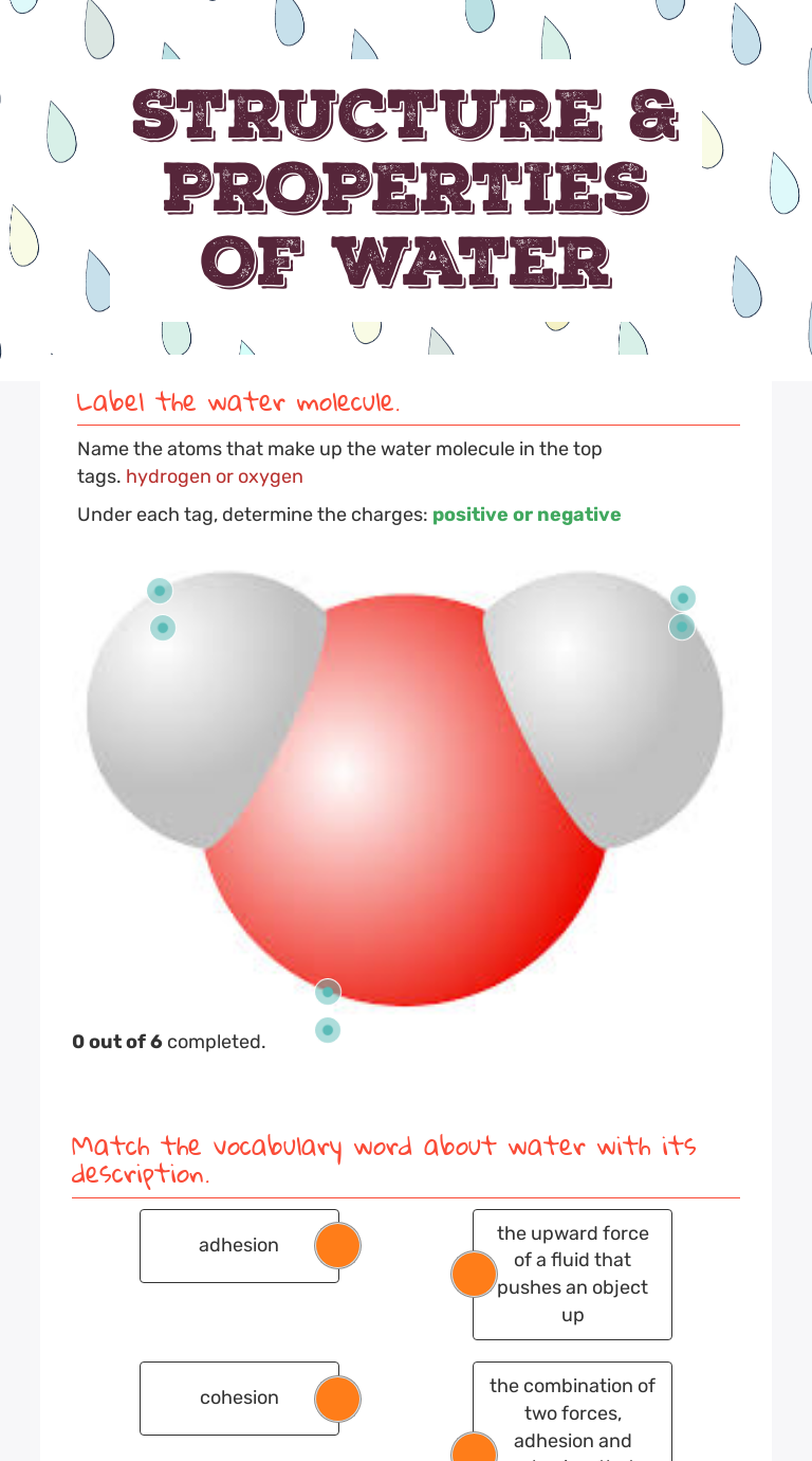 STRUCTURE & PROPERTIES OF WATER worksheet preview image