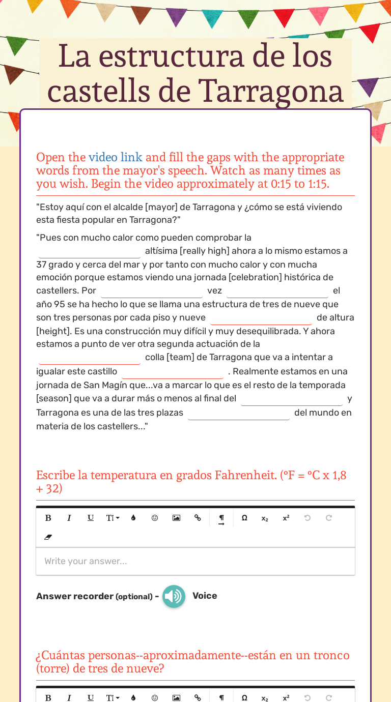 Los Castells De Tarragona Worksheet Answers