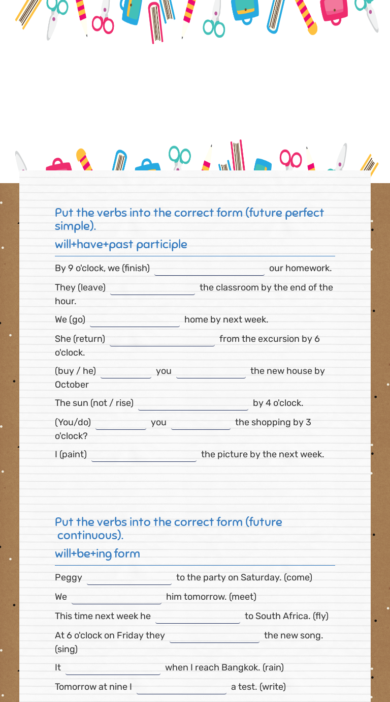 Future Perfect and Future  Continuous Grade 9 worksheet preview