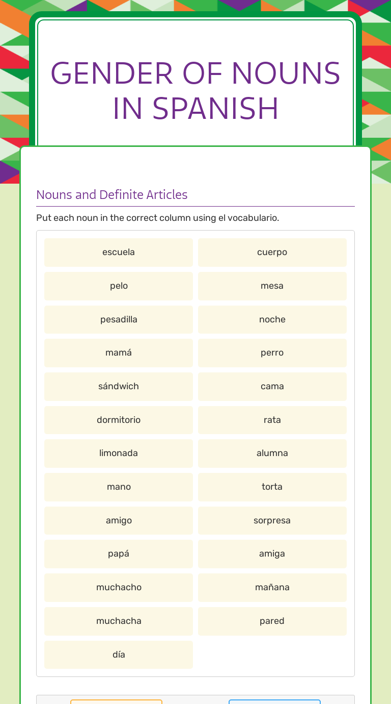 Gender Of Nouns In Spanish Interactive Worksheet By Cleofas Ramirez Wizer me