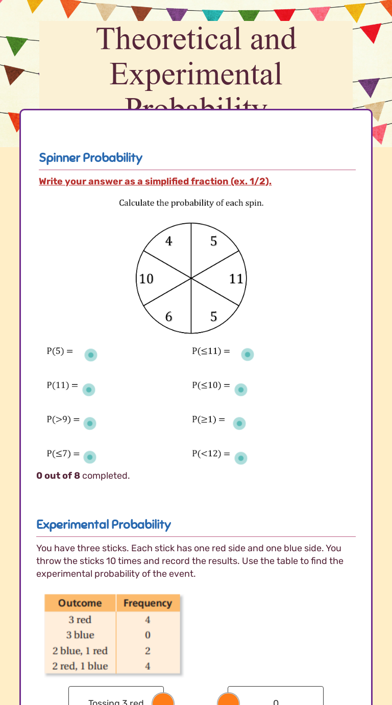 Theoretical and Experimental Probability  Interactive Worksheet Regarding Theoretical And Experimental Probability Worksheet