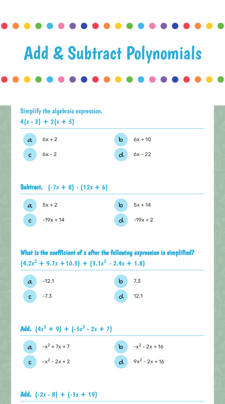 Add & Subtract Polynomials 