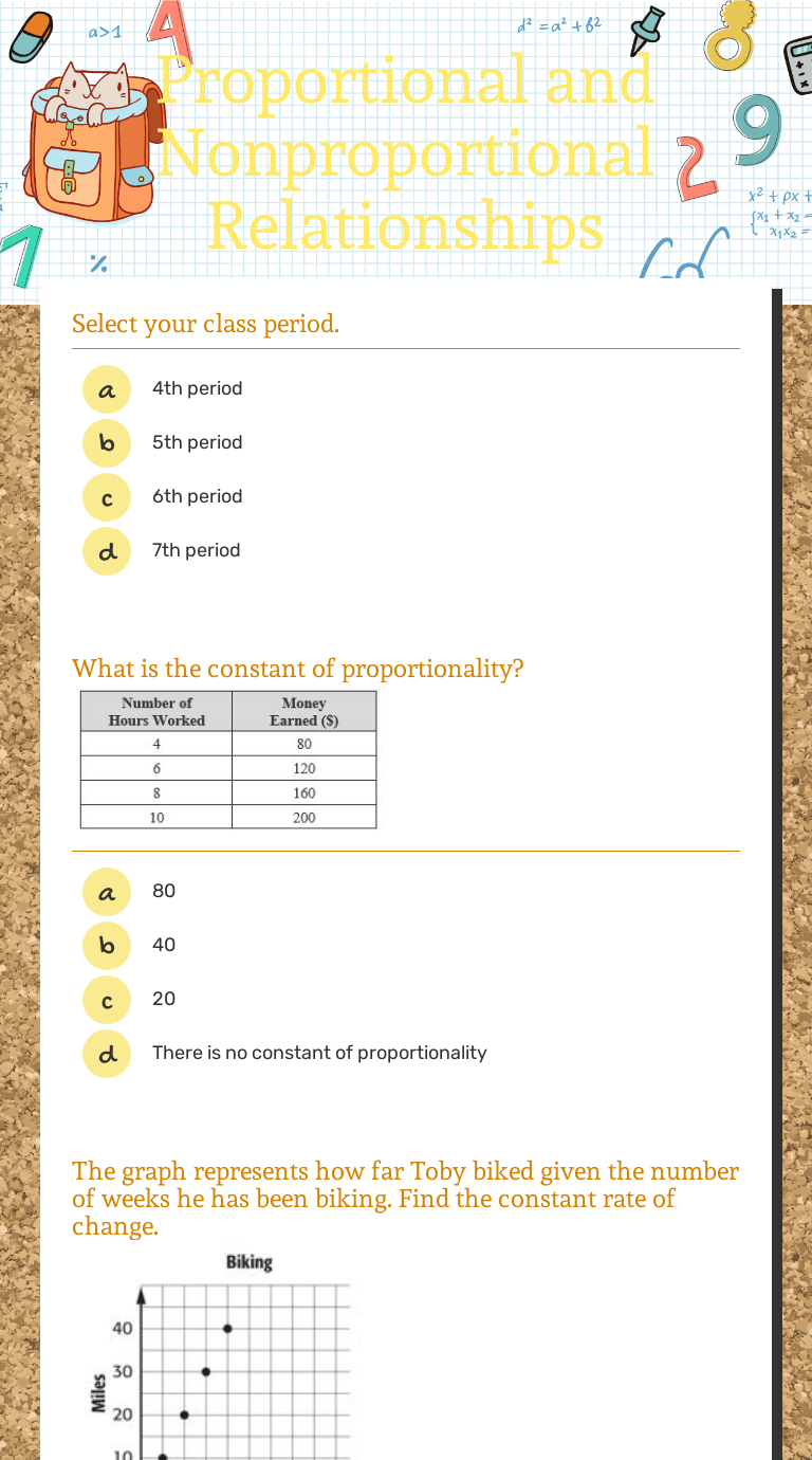 Proportional and Nonproportional Relationships  Interactive In Proportional And Nonproportional Relationships Worksheet