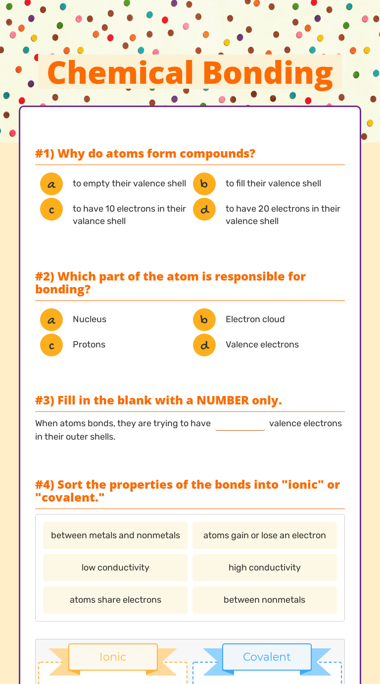 Chemical Bonding Interactive Worksheet by Fabiana Dottori Wizer.me