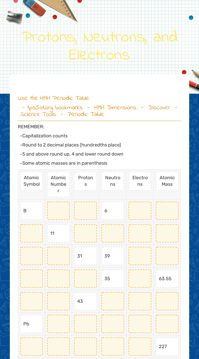 Protons, Neutrons, and Electrons  Interactive Worksheet by Within Protons Neutrons And Electrons Worksheet