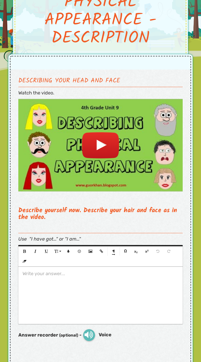PHYSICAL APPEARANCE - DESCRIPTION worksheet preview image