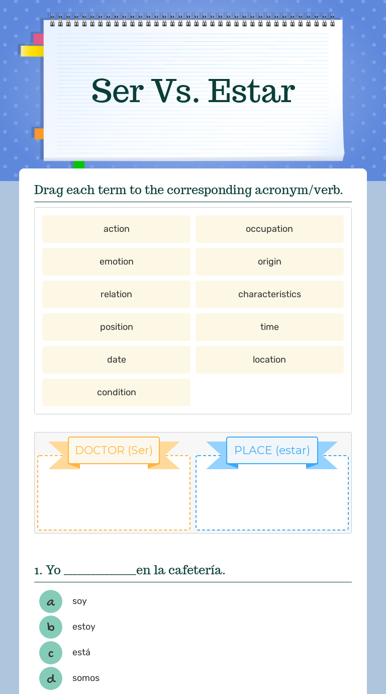 Ser Vs. Estar | Interactive Worksheet By MAJOR, ERIKA | Wizer.me