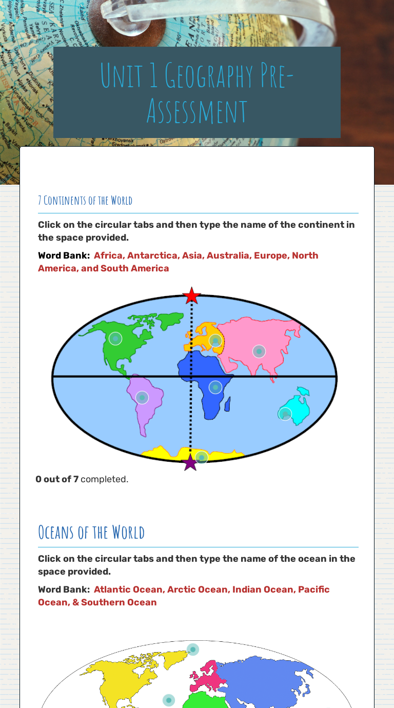 Unit 1 Geography Pre-Assessment Grade 6 worksheet preview