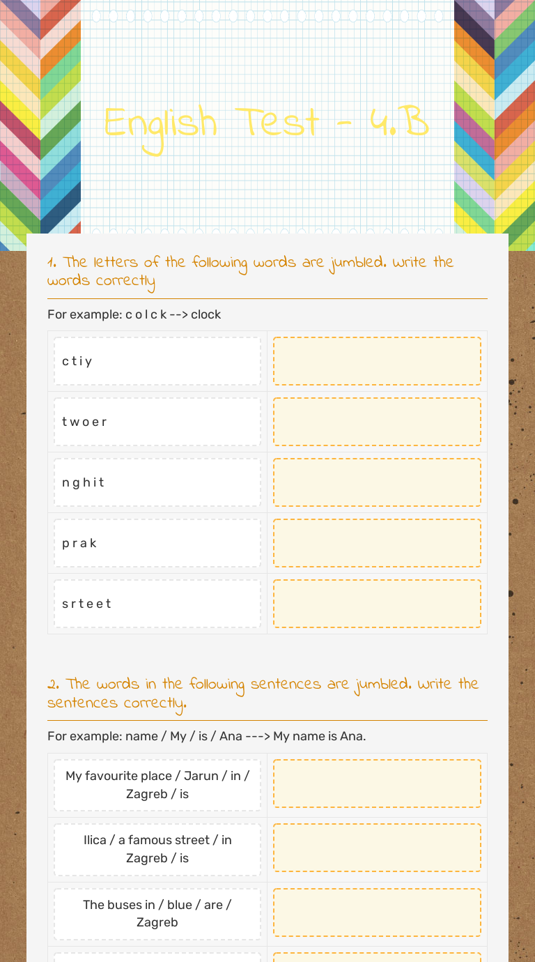 English Test - 4.B worksheet preview
