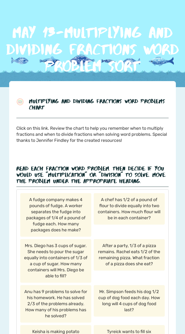 May 11-Multiplying and Dividing Fractions Word Problem Sort Pertaining To Dividing Fractions Word Problems Worksheet