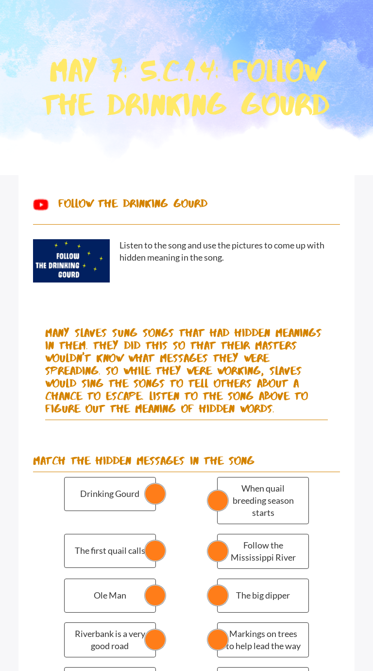 May 7 5 C 1 4 Follow The Drinking Gourd Interactive Worksheet By Rachel Masters Wizer Me
