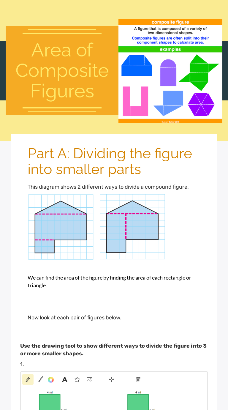 Area of Composite Figures Grade 6 worksheet preview