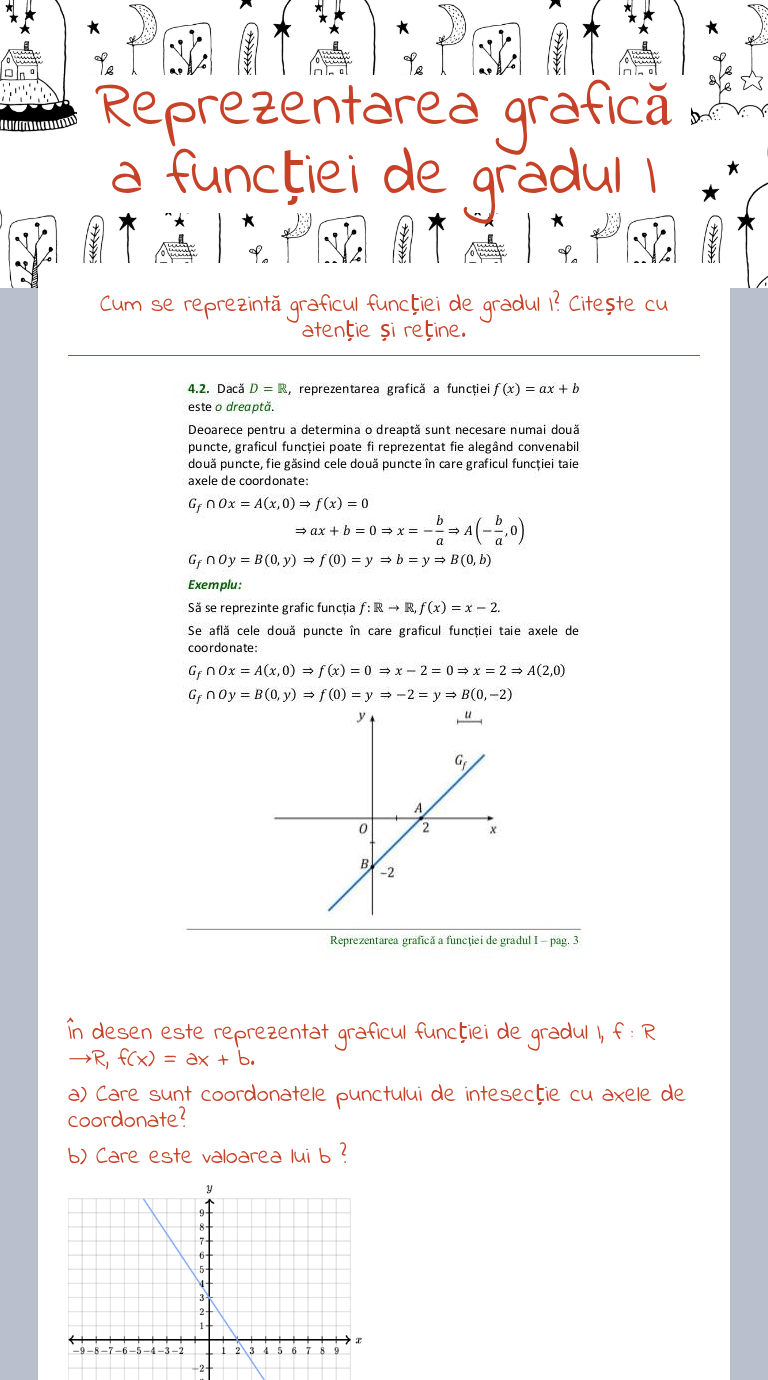 Reprezentarea GraficÄƒ A FuncÈ›iei De Gradul I Interactive Worksheet By Aliona Lascu Wizer Me