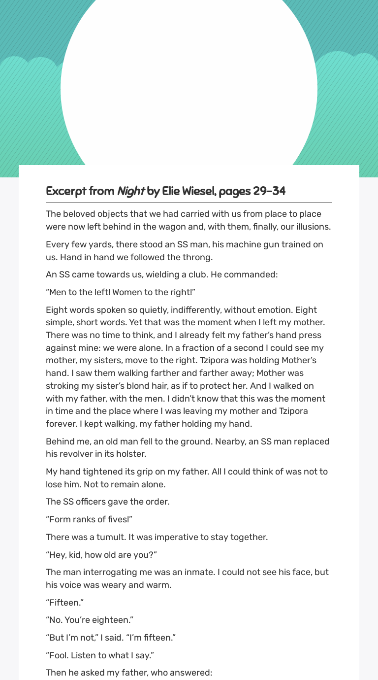 "Night" pages 29-34 worksheet preview
