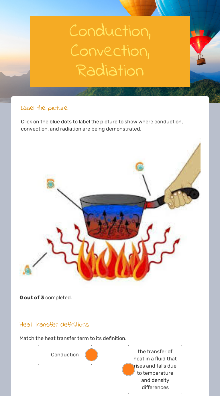 Conduction, Convection, Radiation  Interactive Worksheet by Terri With Conduction Convection Radiation Worksheet