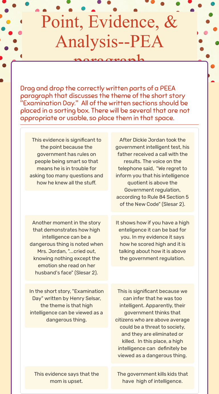 Point, Evidence, & Analysis--PEA paragraph worksheet