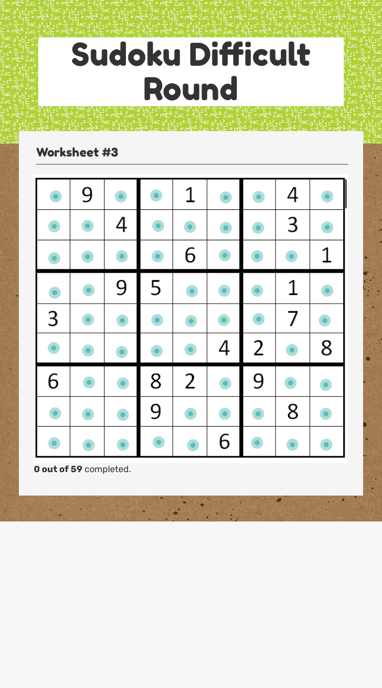 Sudoku Difficult Round worksheet preview image