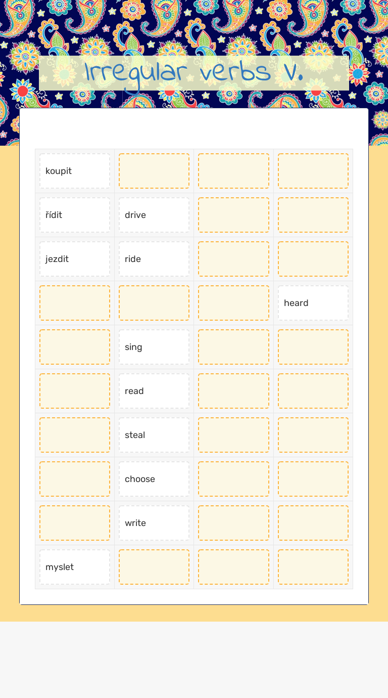Irregular verbs V. worksheet preview