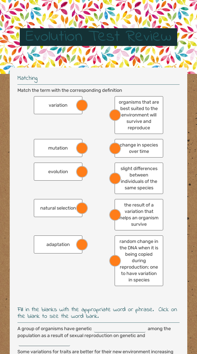 Evolution Test Review Interactive Worksheet by Sudoria Martin Wizer.me