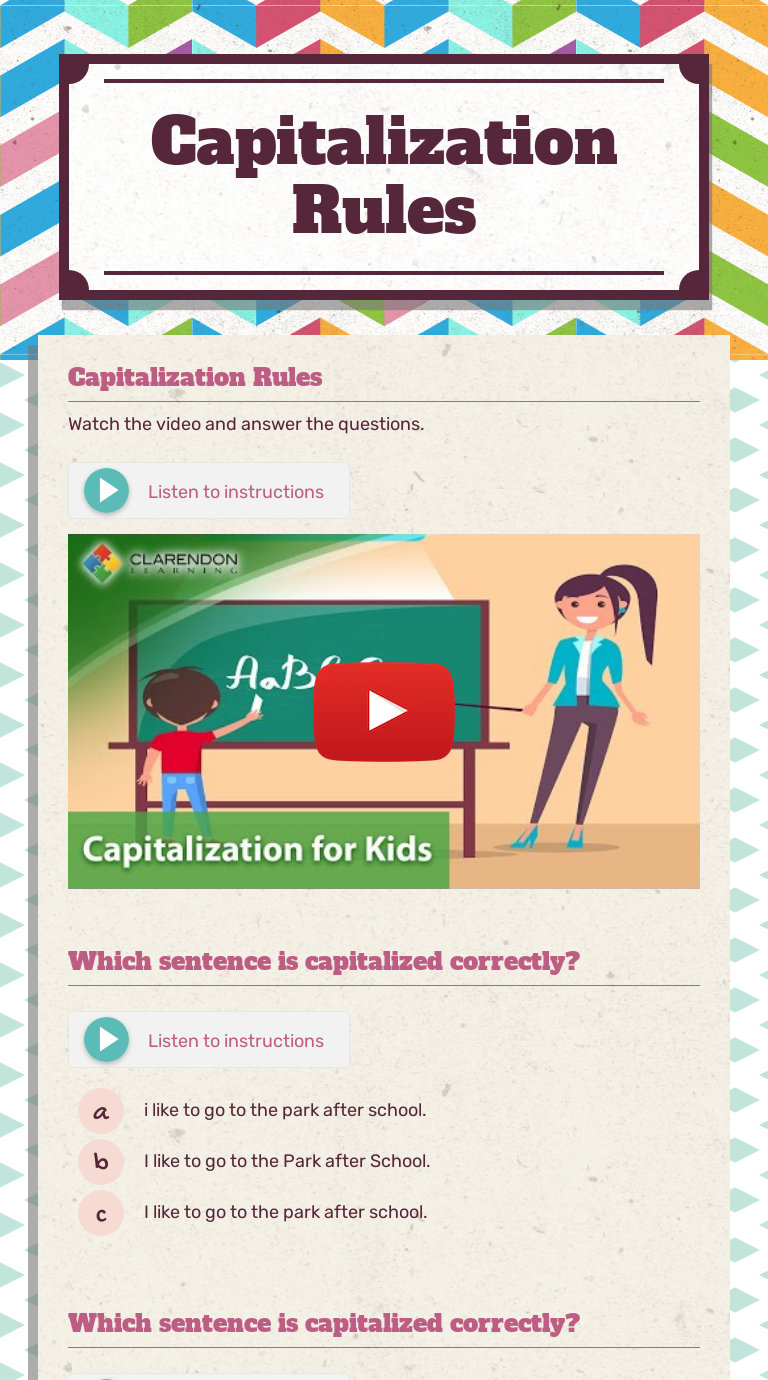 Capitalization Rules | Interactive Worksheet By Rachel Stobart | Wizer.me