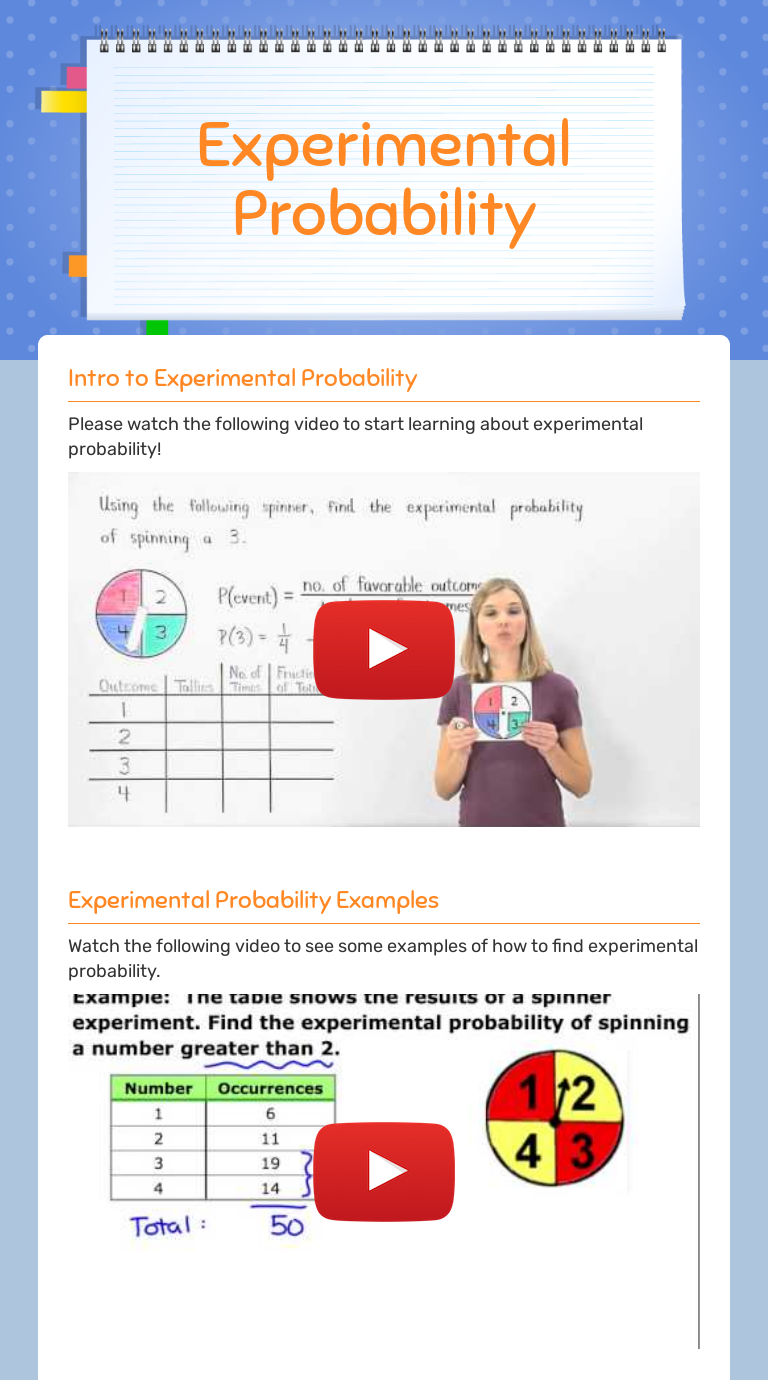 Experimental Probability  Interactive Worksheet by Amy Currington With Theoretical And Experimental Probability Worksheet