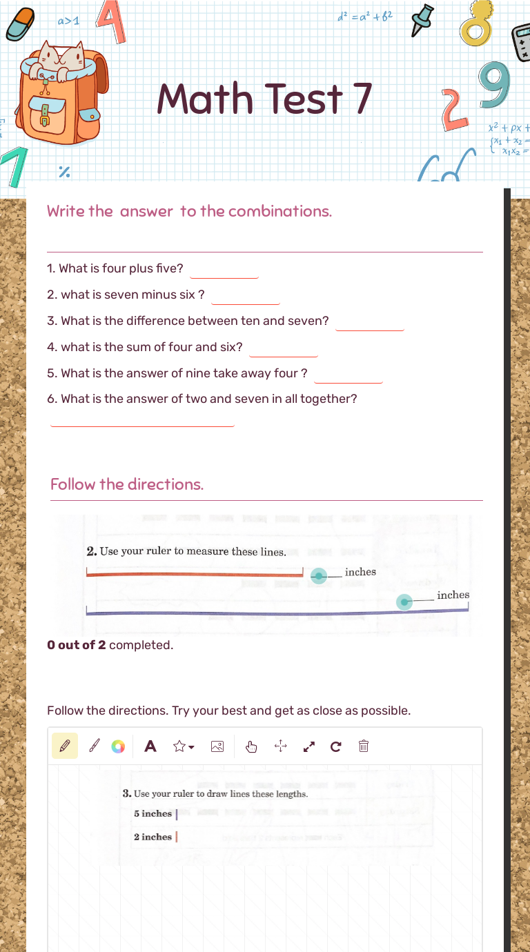 Math Test 7 worksheet