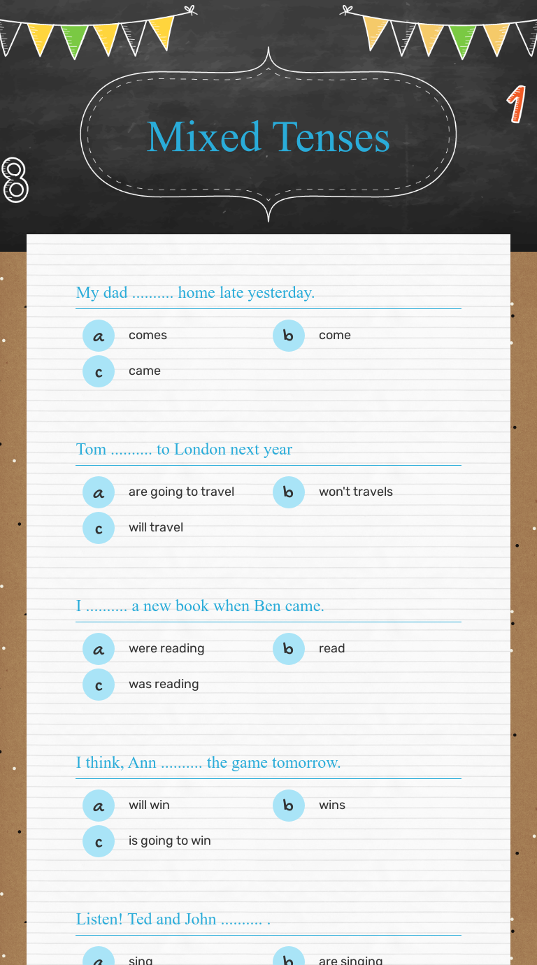 Mixed Tenses Grade 7 worksheet preview