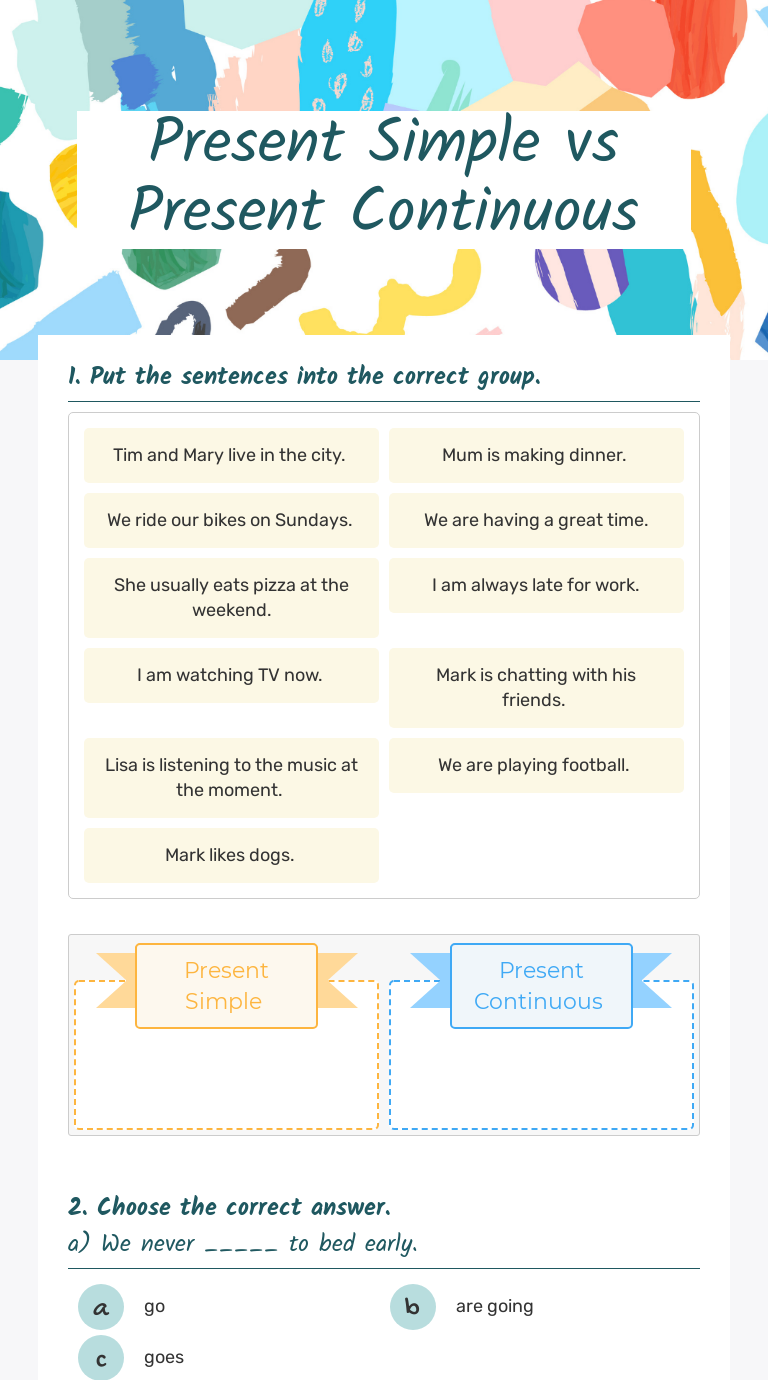 Present Simple    
vs Present Continuous worksheet preview image