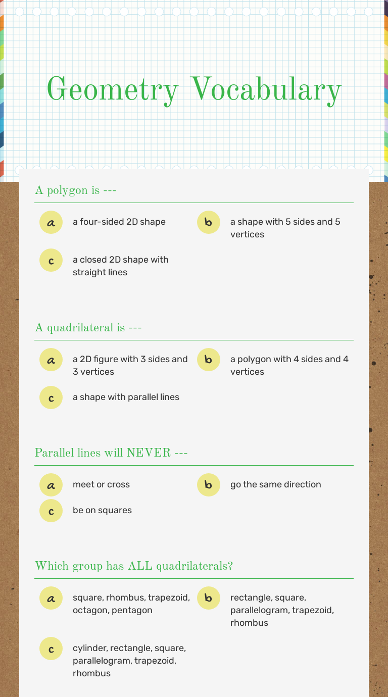 Geometry Vocabulary worksheet preview image