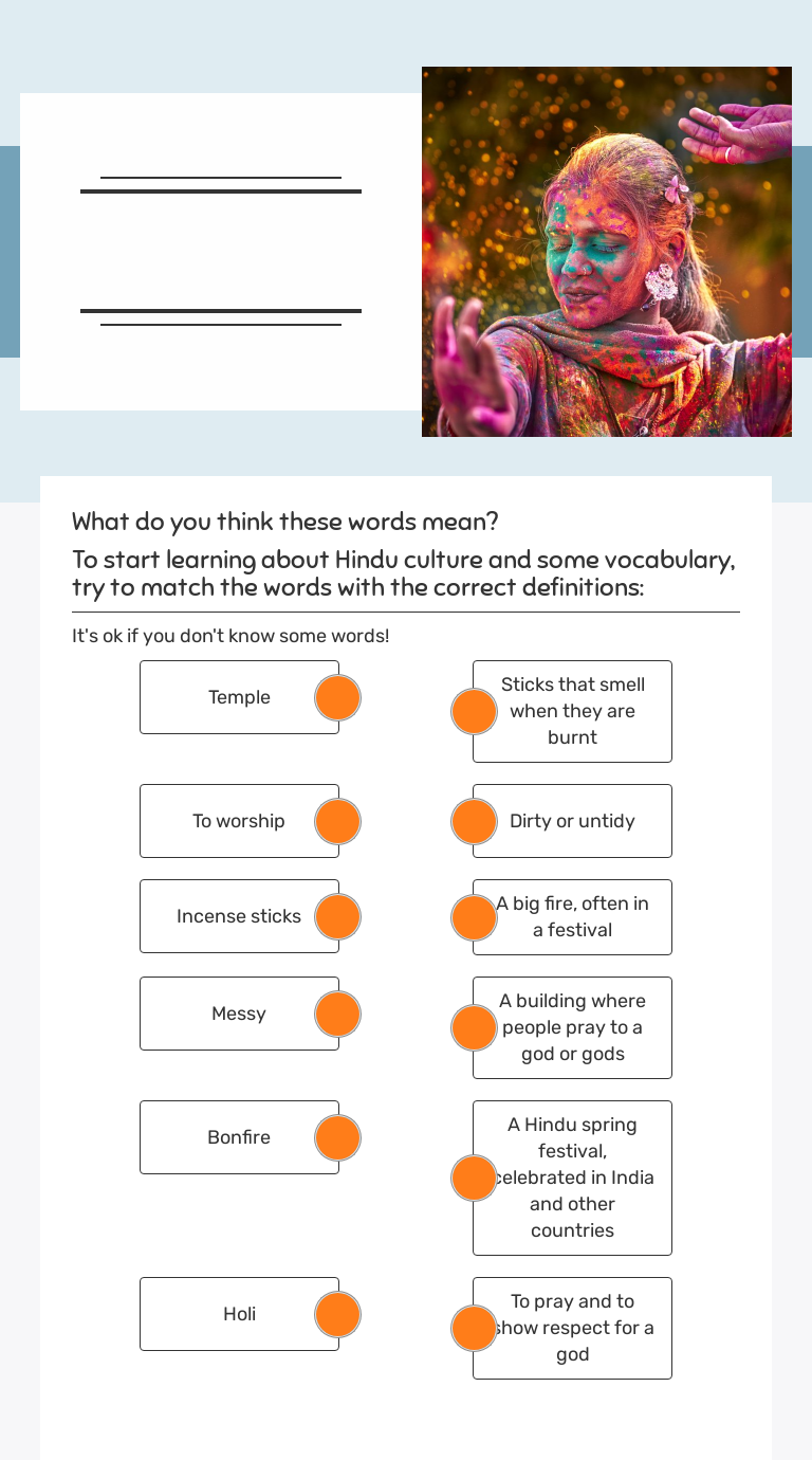 holi festival, india worksheet preview image