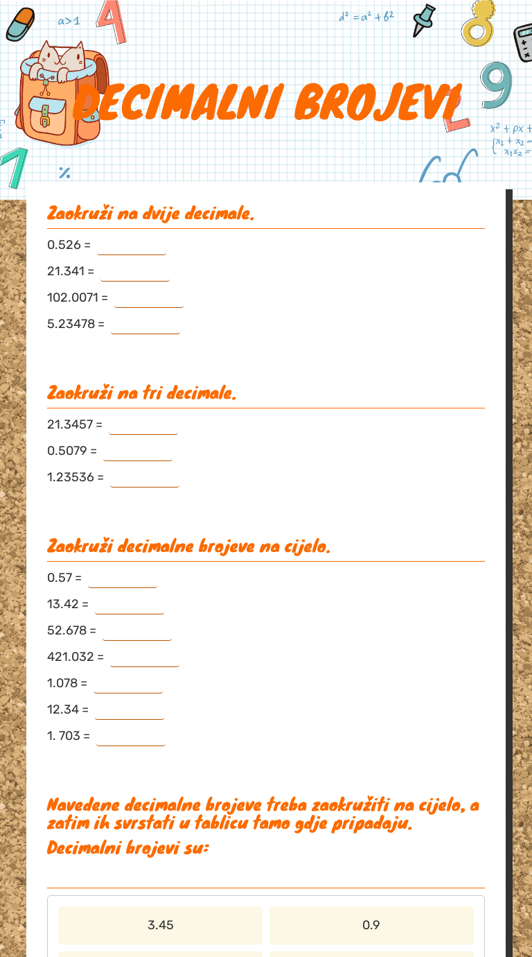 DECIMALNI BROJEVI | Interactive Worksheet By Kristina Katušić | Wizer.me