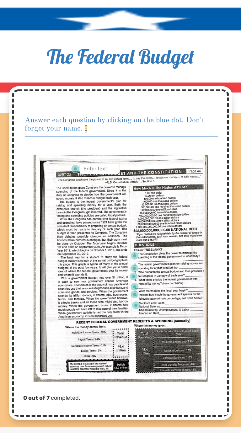 The Federal Budget Grade 7 worksheet preview