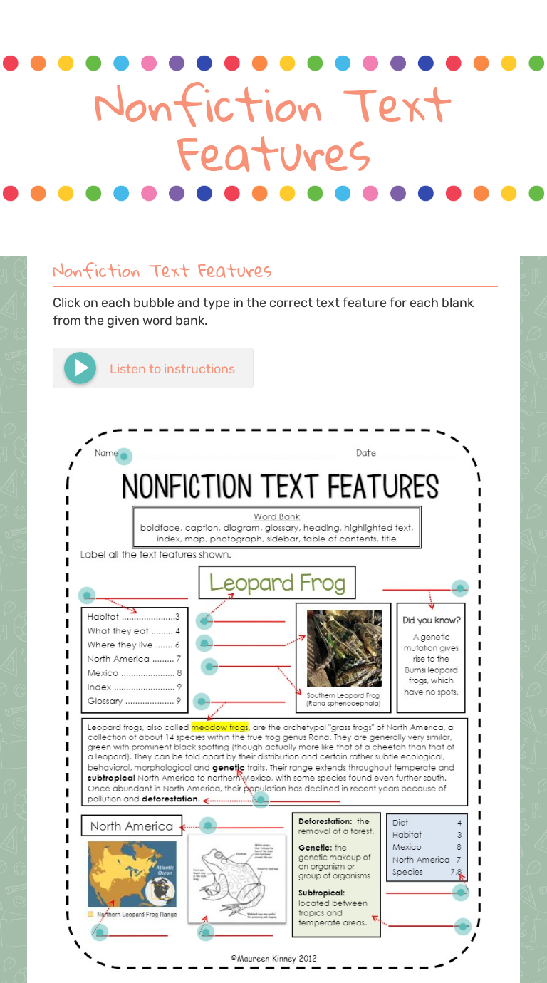 Nonfiction Text Features Worksheet