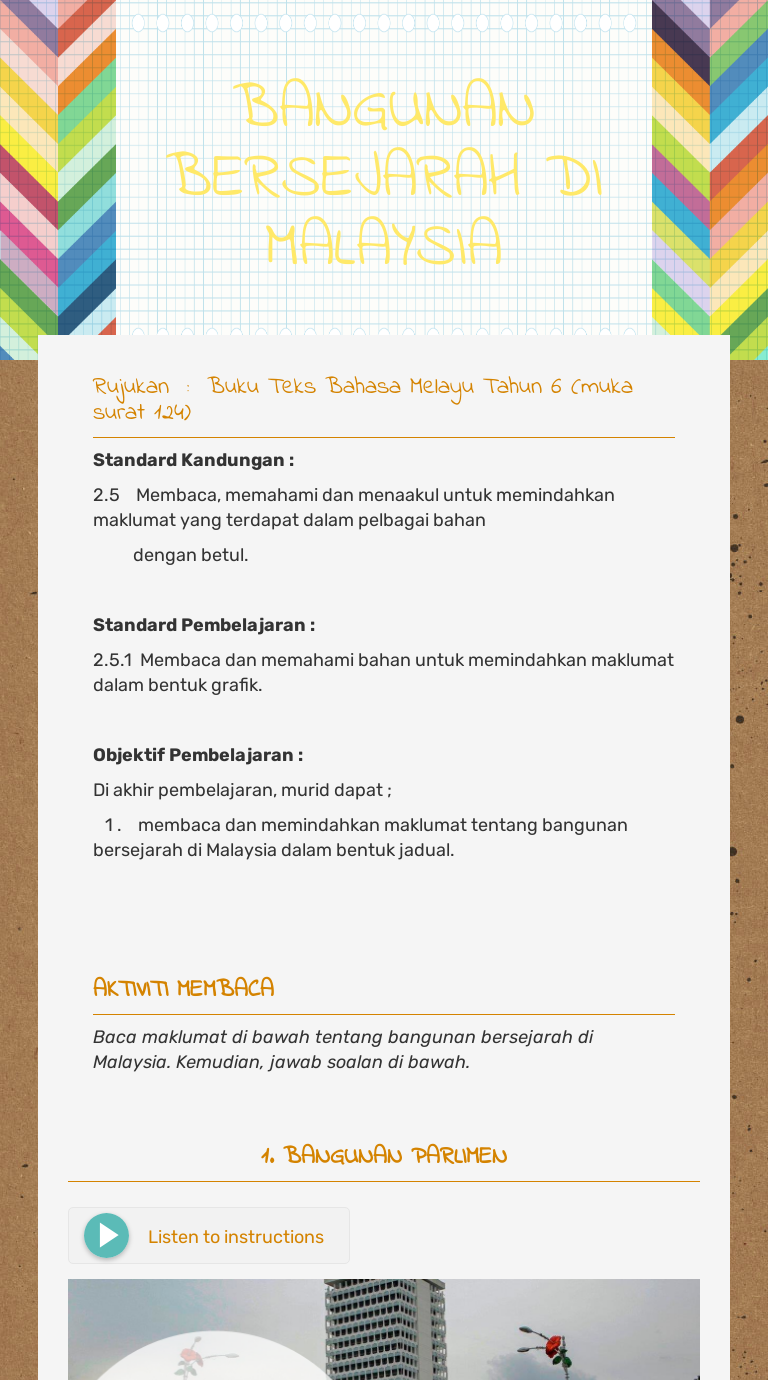 BANGUNAN BERSEJARAH      DI MALAYSIA worksheet preview image