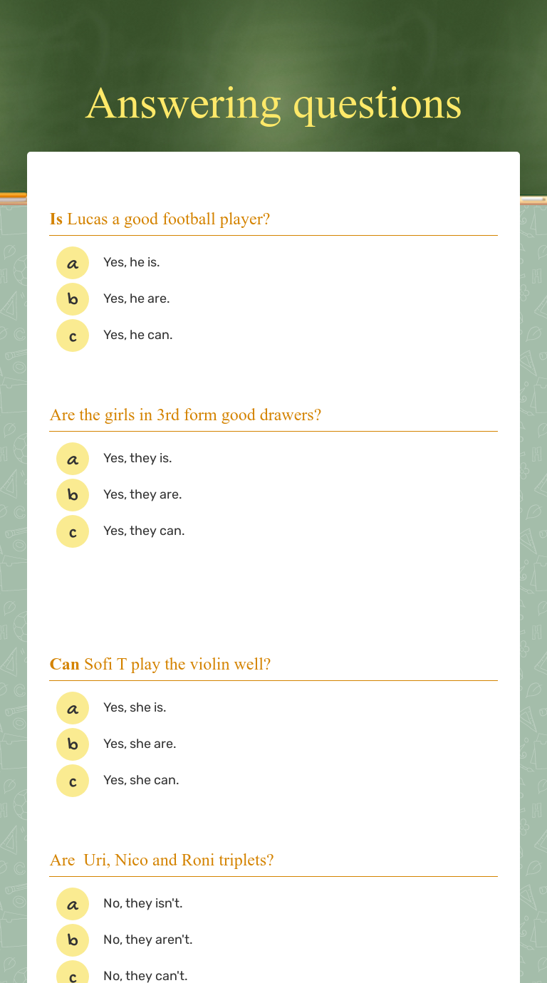 Answering questions worksheet preview image