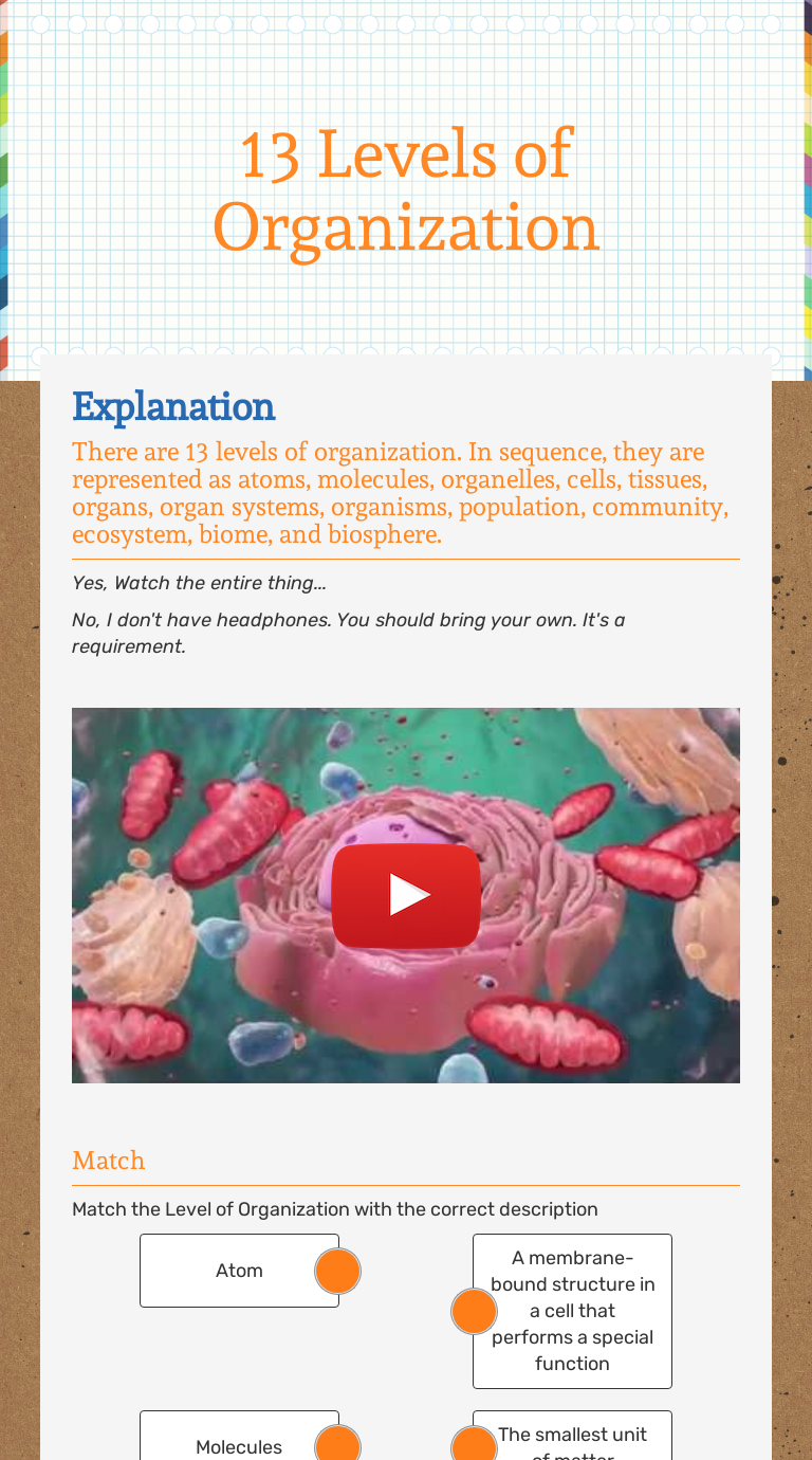 11 Levels of Organization  Interactive Worksheet by Ryan Within Level Of Organization Worksheet