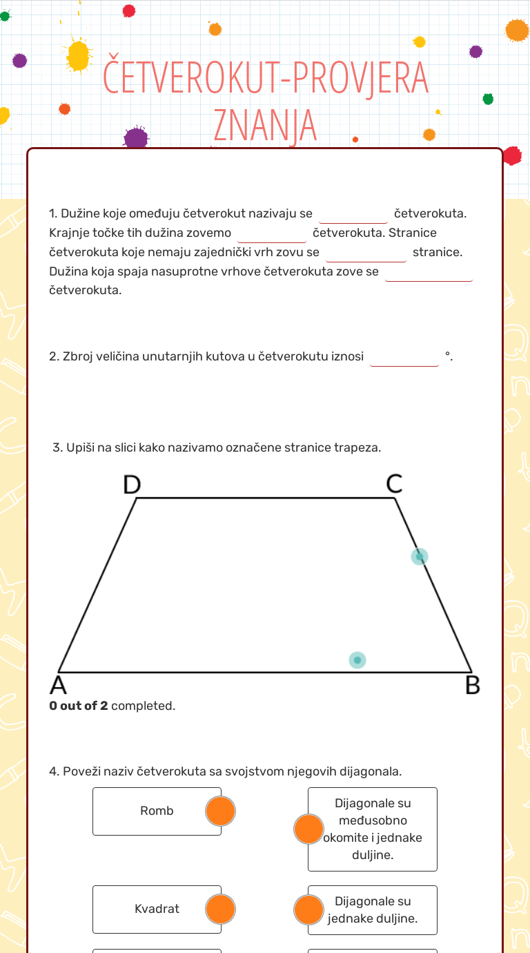 ČETVEROKUT-PROVJERA ZNANJA worksheet preview image