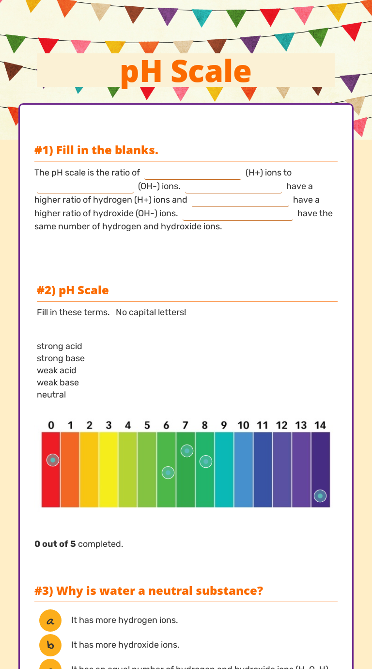 pH Scale | Interactive Worksheet by Mark Whalen | Wizer.me