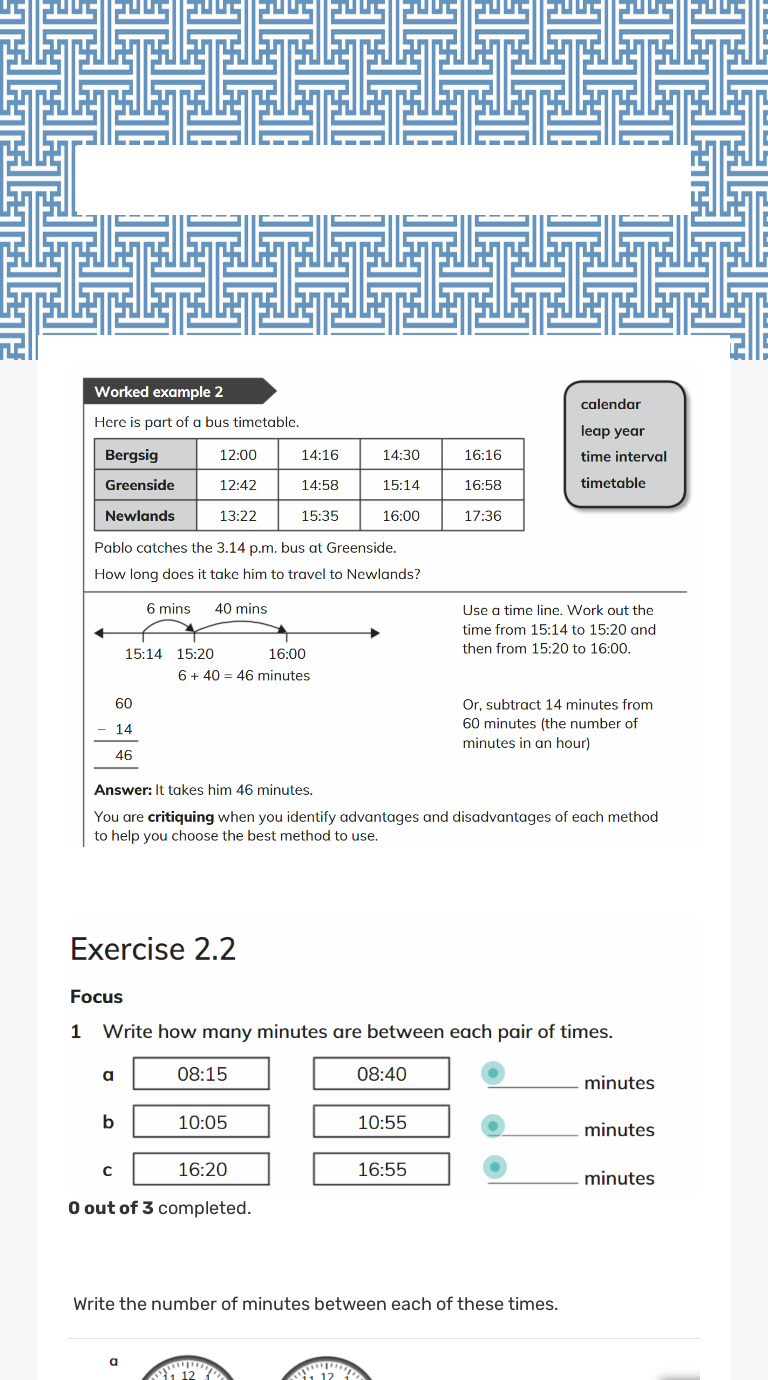 2.2 Time and Timetables worksheet preview