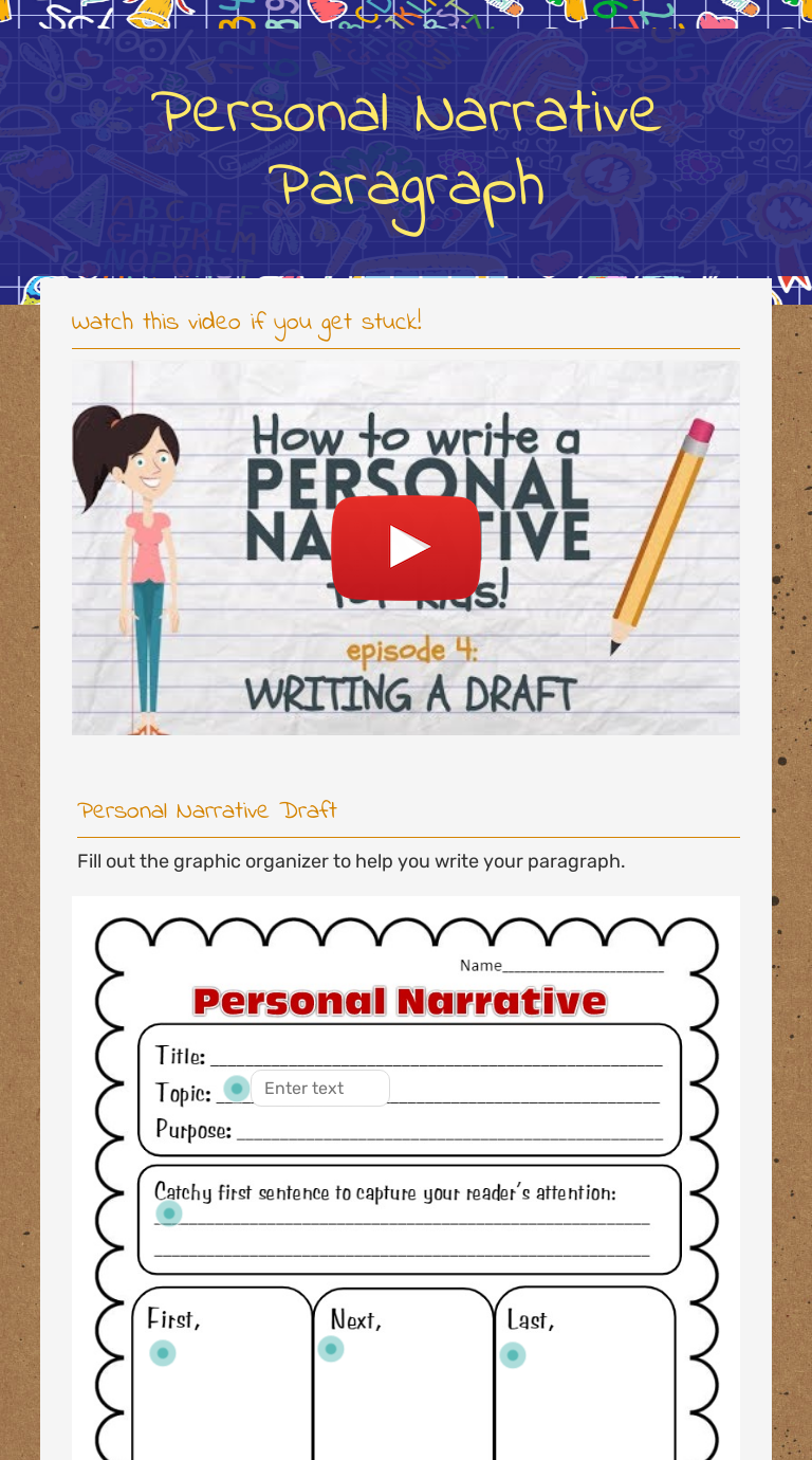 Personal Narrative Paragraph worksheet preview image