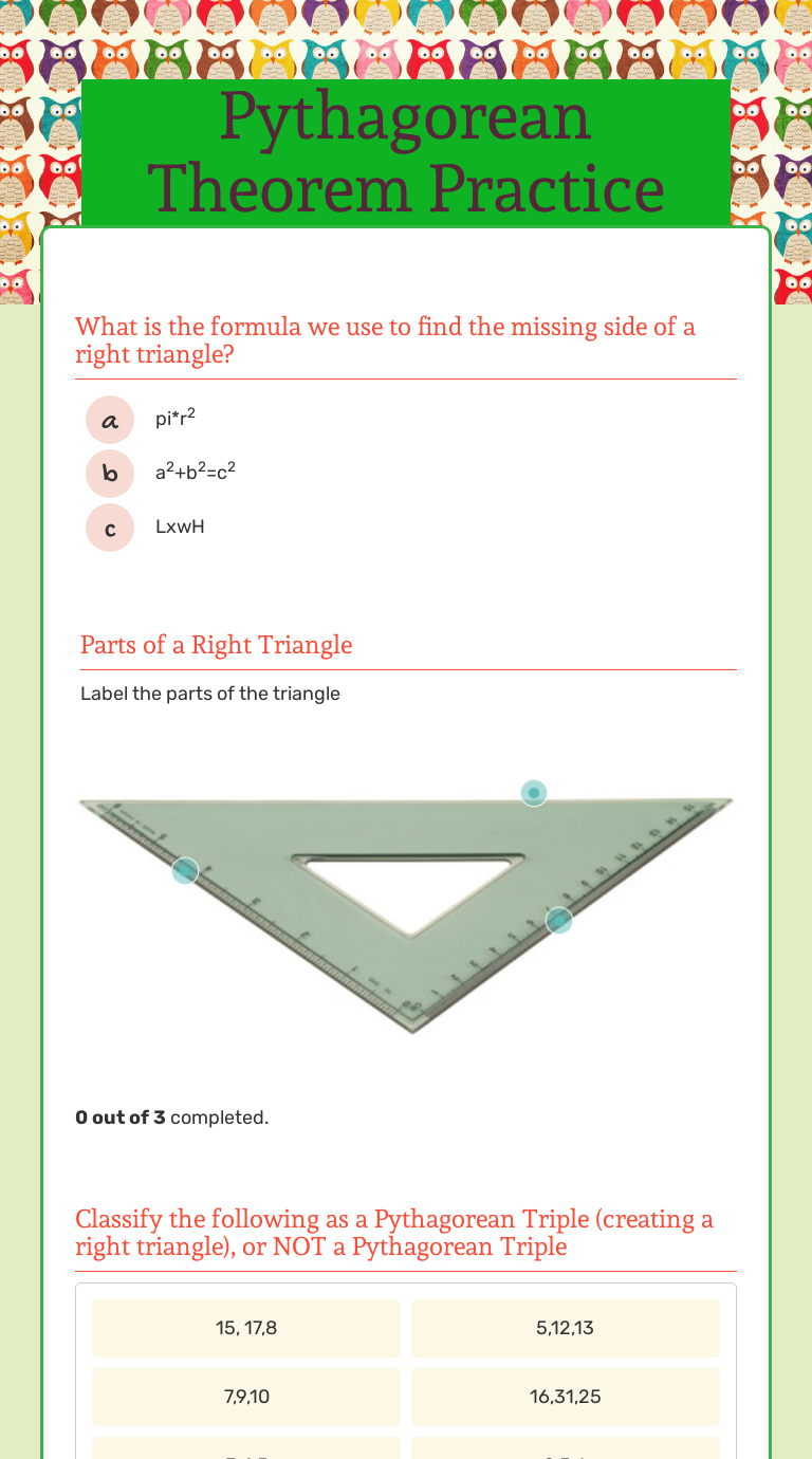 Pythagorean Theorem Practice Interactive Worksheet By Denise Thorstenson Wizer Me