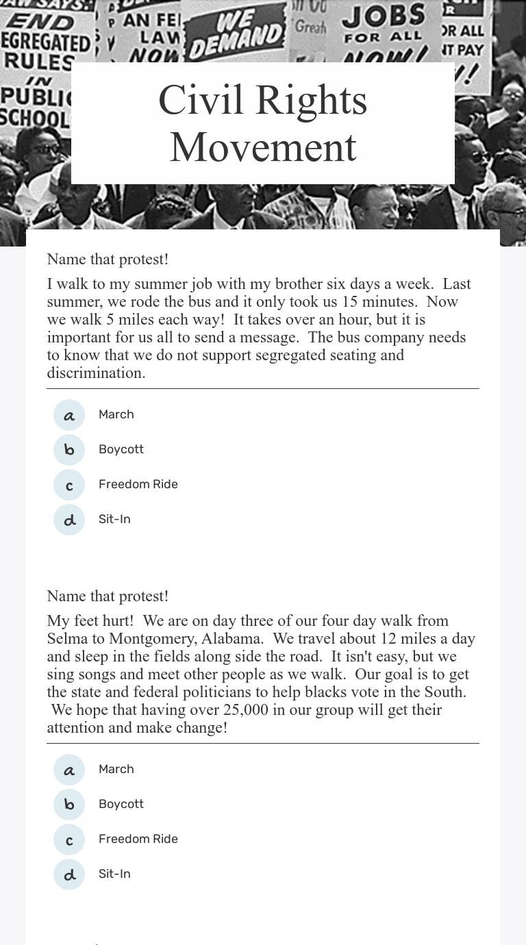 Civil Rights Movement | Interactive Worksheet by Linda Flexon | Wizer.me