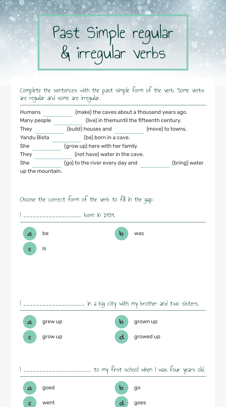 Past Simple regular & irregular verbs worksheet preview image