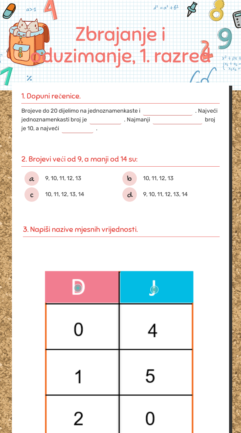 Zbrajanje i oduzimanje, 1. razred worksheet preview image