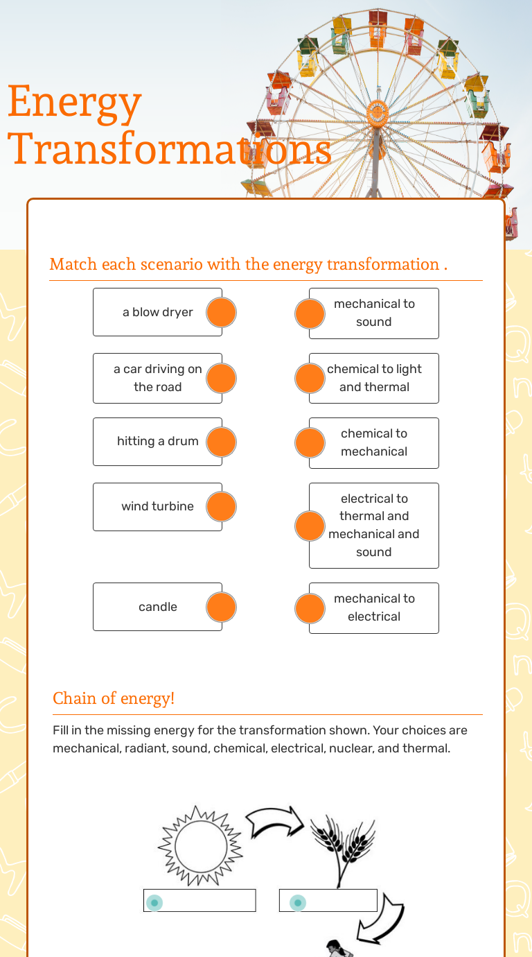 Energy Transformations | Interactive Worksheet by Laquinta Logan | Wizer.me