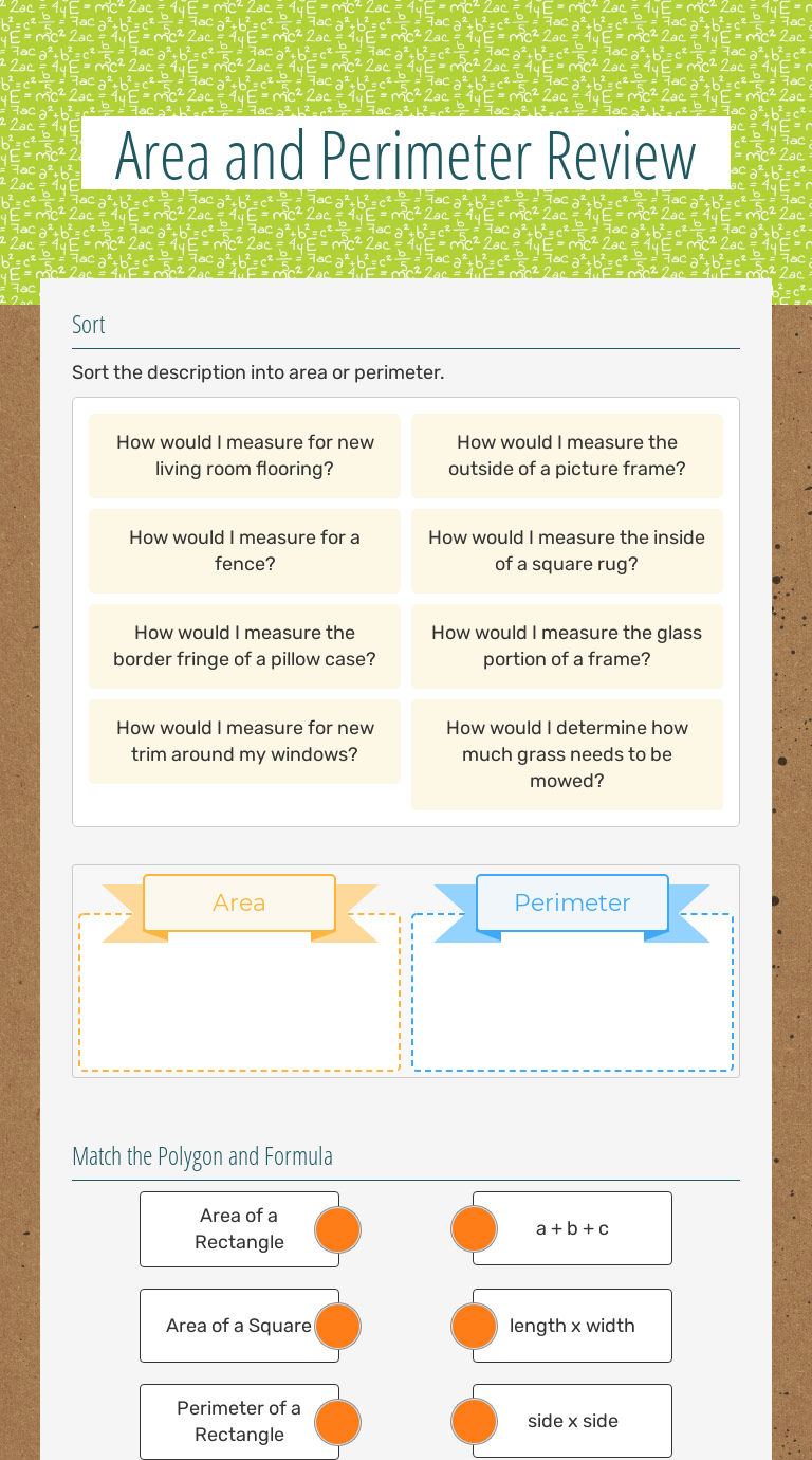 Area and Perimeter Review Grade 5 worksheet preview