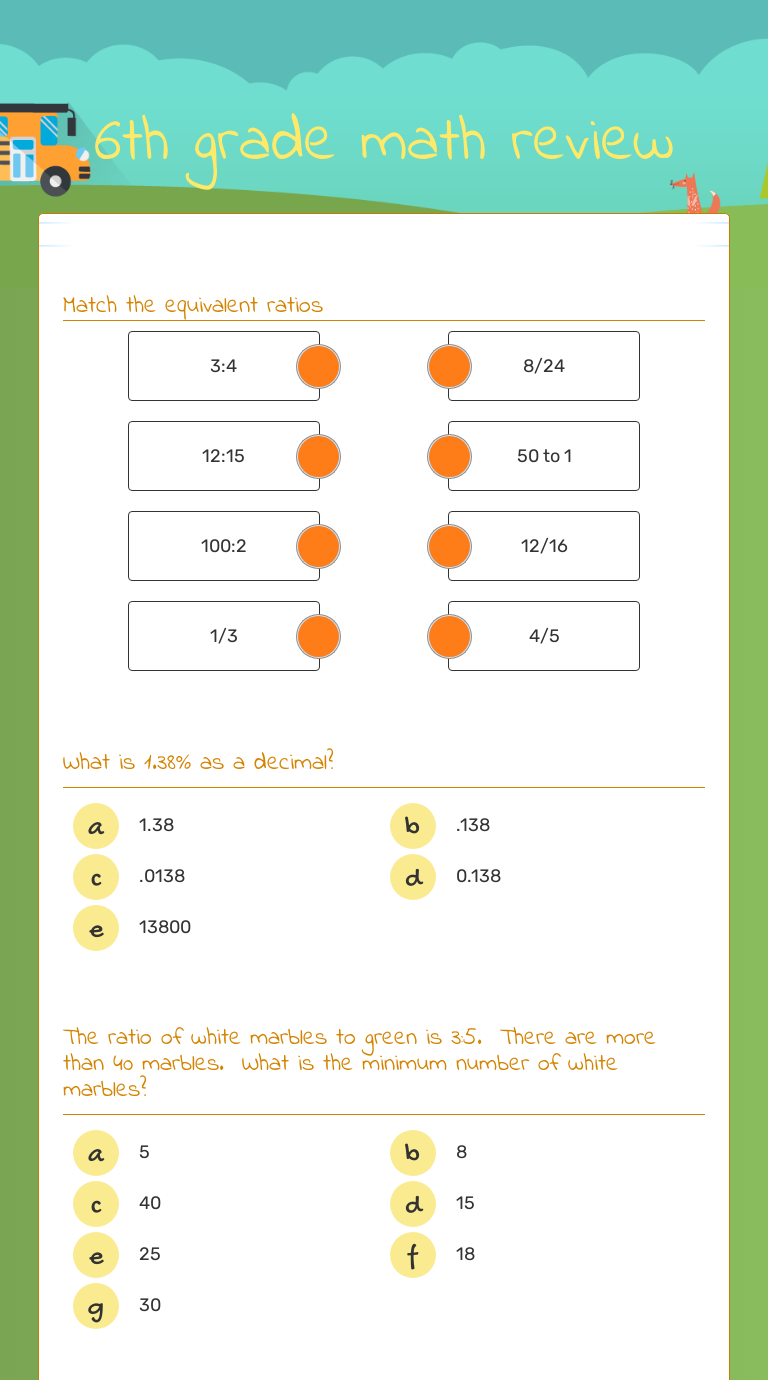 6th grade math review interactive worksheet wizerme