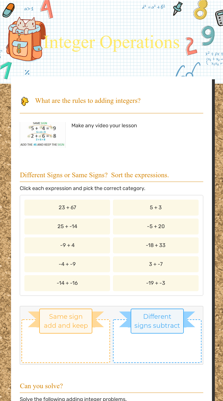 Integer Operations | Interactive Worksheet by Stephanie Ball | Wizer.me