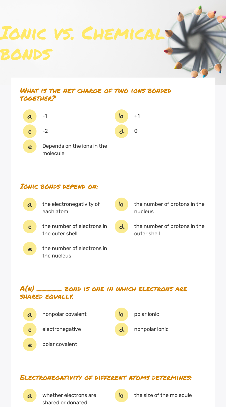 Ionic vs. Chemical bonds  Interactive Worksheet by Johnthan Within Atoms Vs Ions Worksheet