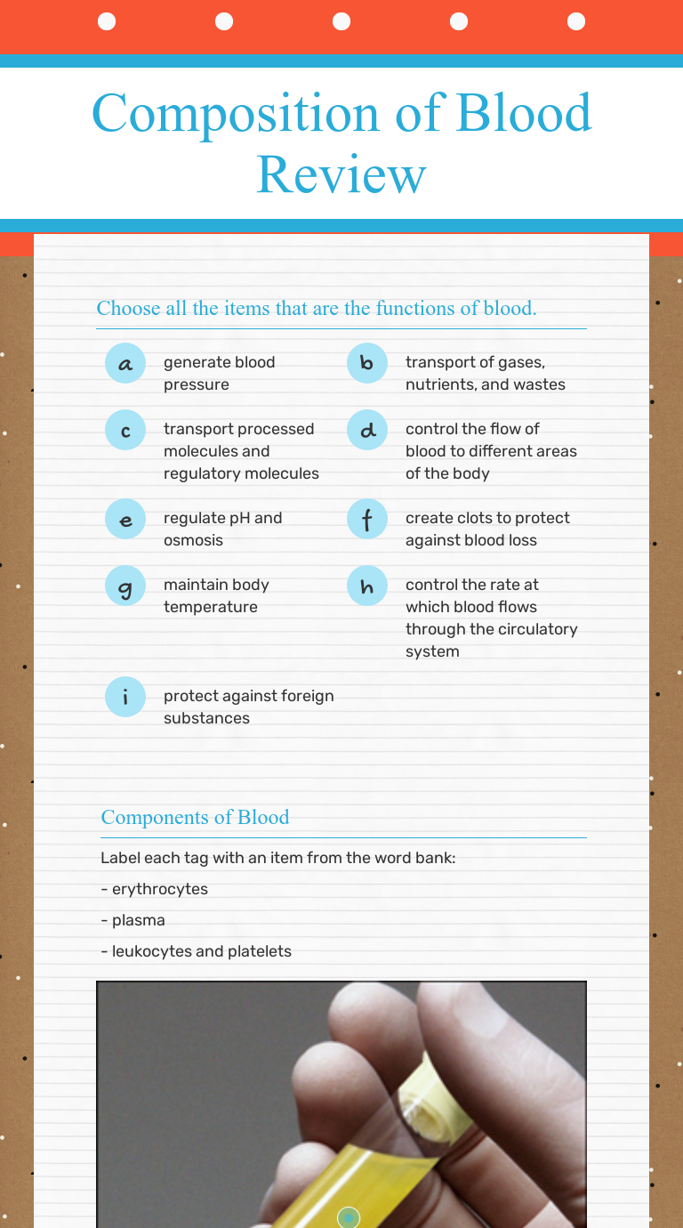 Composition of Blood Review | Interactive Worksheet by Maggie Tiller